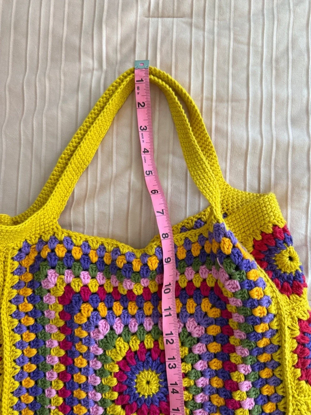 Granny Handmade Knitting Crochet Tote Bag - Mustard Multicolor - Picture 7 of 7
